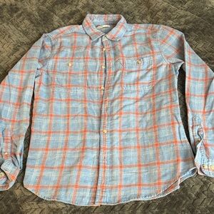 Sonoma Men's Casual Blue and Orange Checkered Shirt